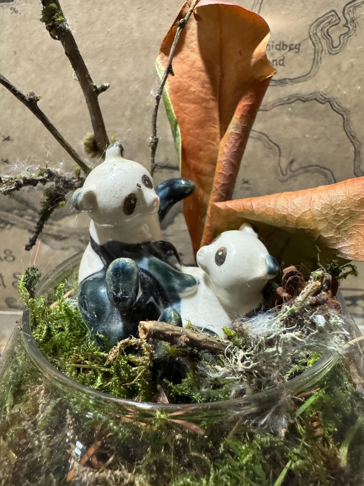 Panda-monium — Panda Family Moss Garden (Handmade Terrarium • Foraged Moss • Whimsical Woodland Decor)