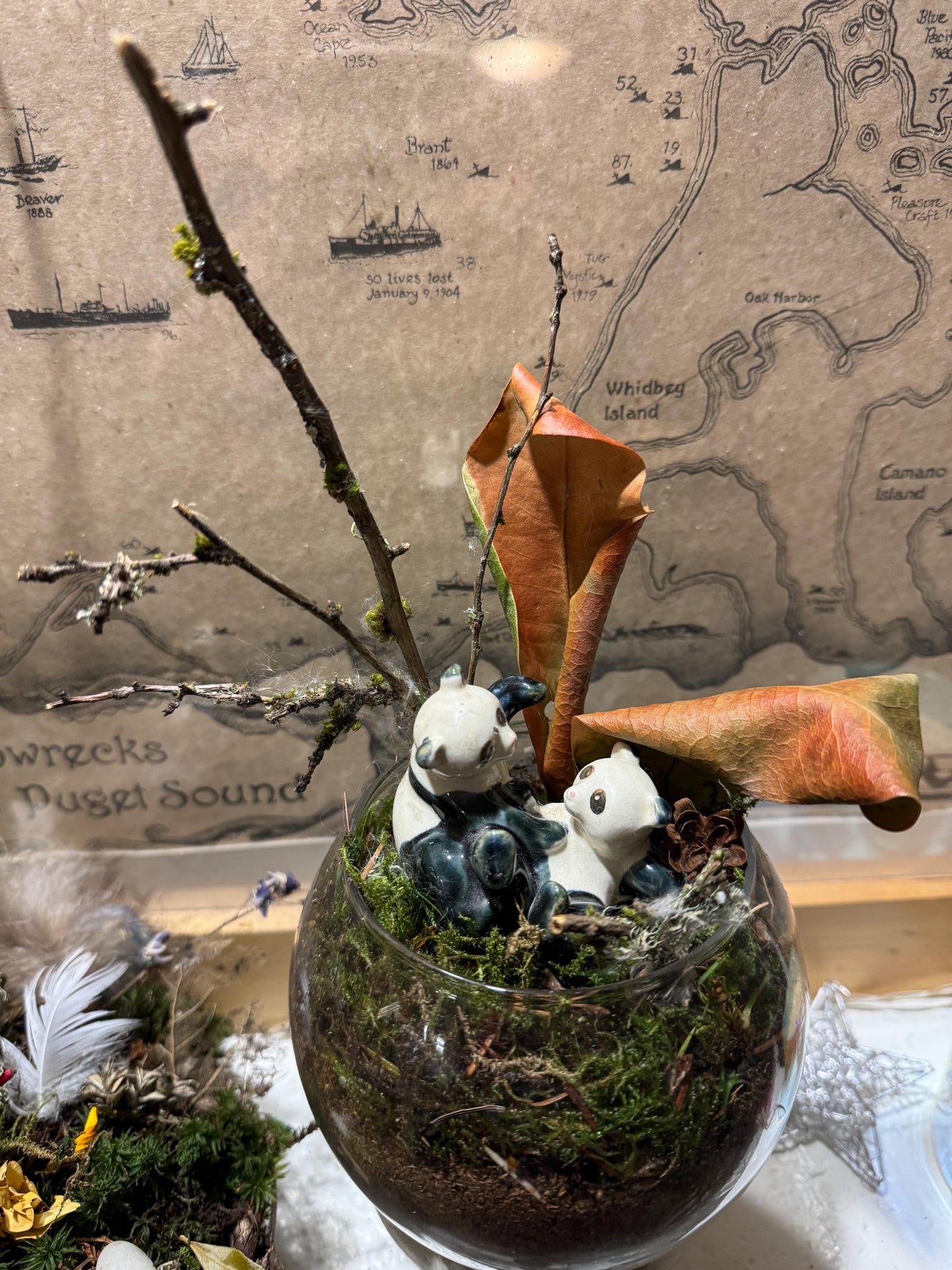 Panda-monium — Panda Family Moss Garden (Handmade Terrarium • Foraged Moss • Whimsical Woodland Decor)